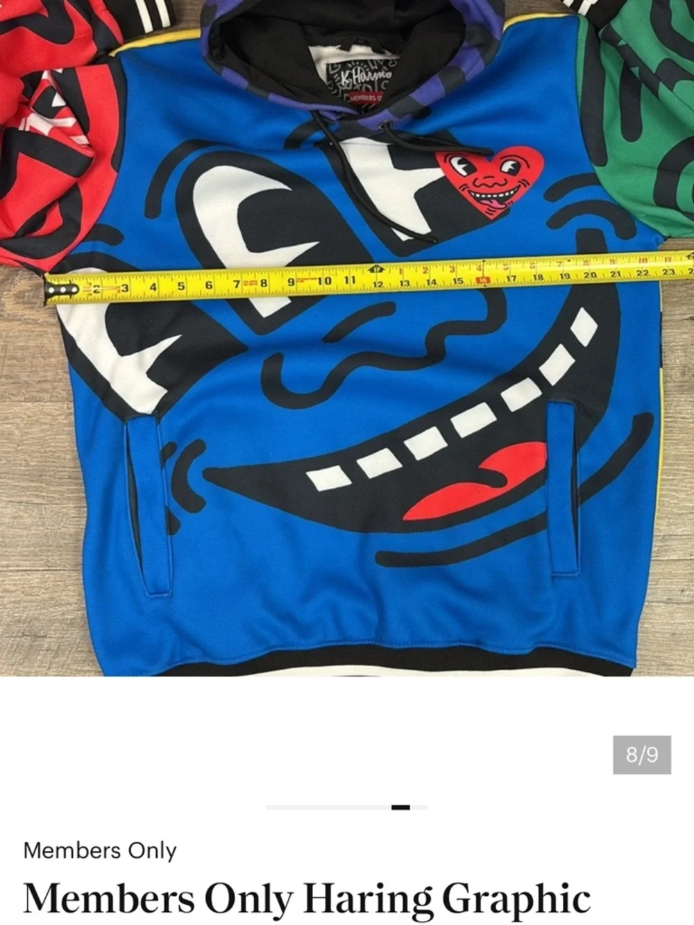 Keith Haring/Members Only Multicolor Graphic Pullover Hoodie with HeartMotif NWT - Picture 6 of 11